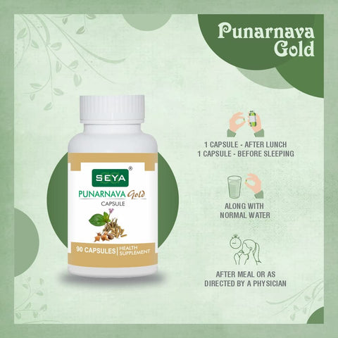 SEYA Punarnava Gold Capsules, 90 Cap (Pack of 2) /Health Supplement / Urinary Wellness