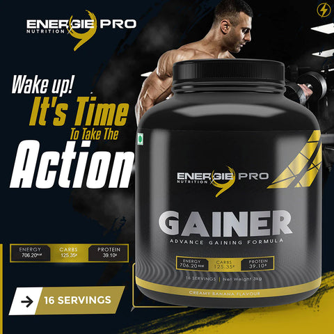 Energie9 Pro Gainer (Butter Scotch, Kulfi, Banana, Chocolate, Pineapple) - 3kg, Advance Gaining Formula, Weight Gain, Protein, Gainer for Men & Women, Muscle & Strength Building, Healthy Fat, Whey Protein, No Added Sugar.