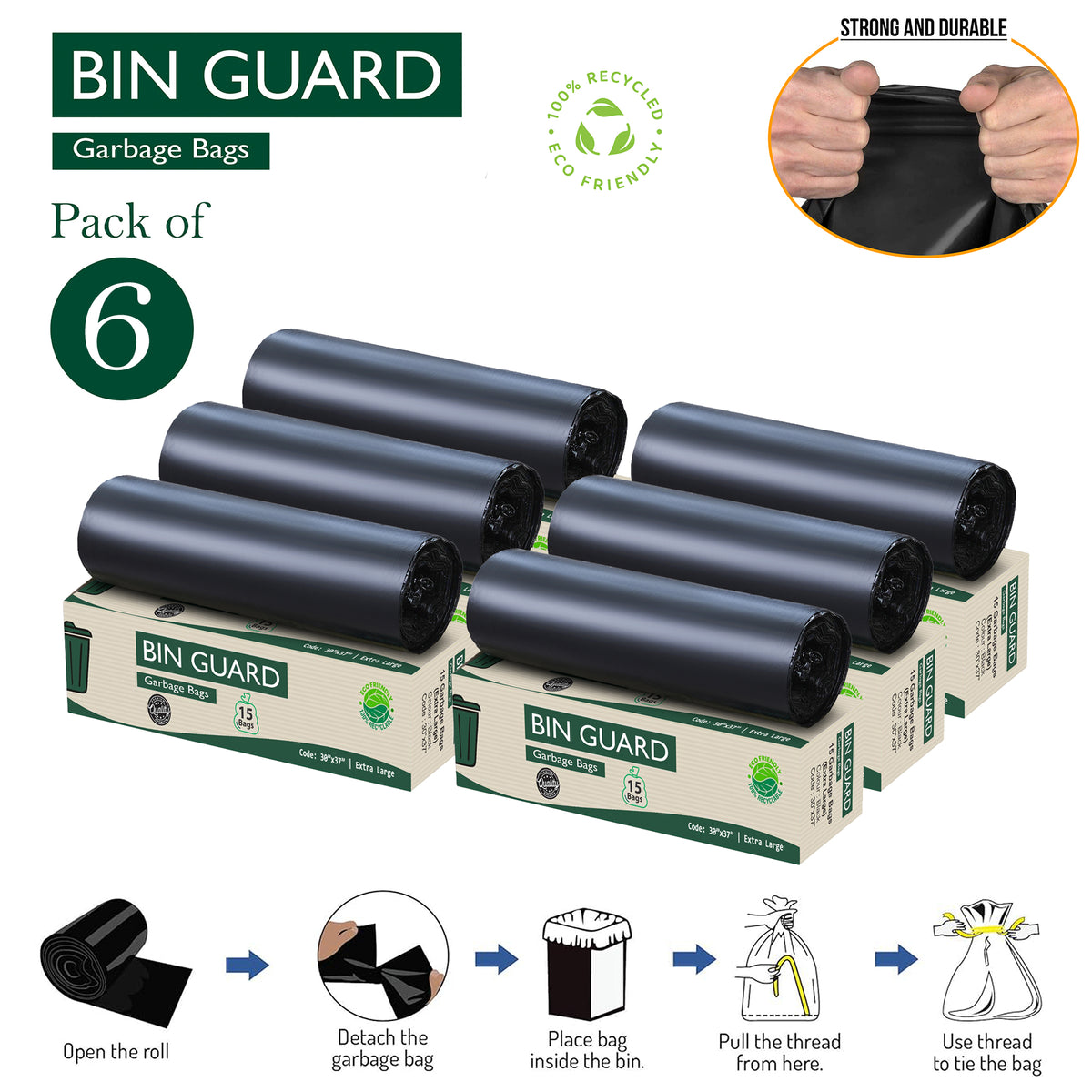 Bin Guard Garbage Bags – Extra Large | Heavy-Duty Waste Bags