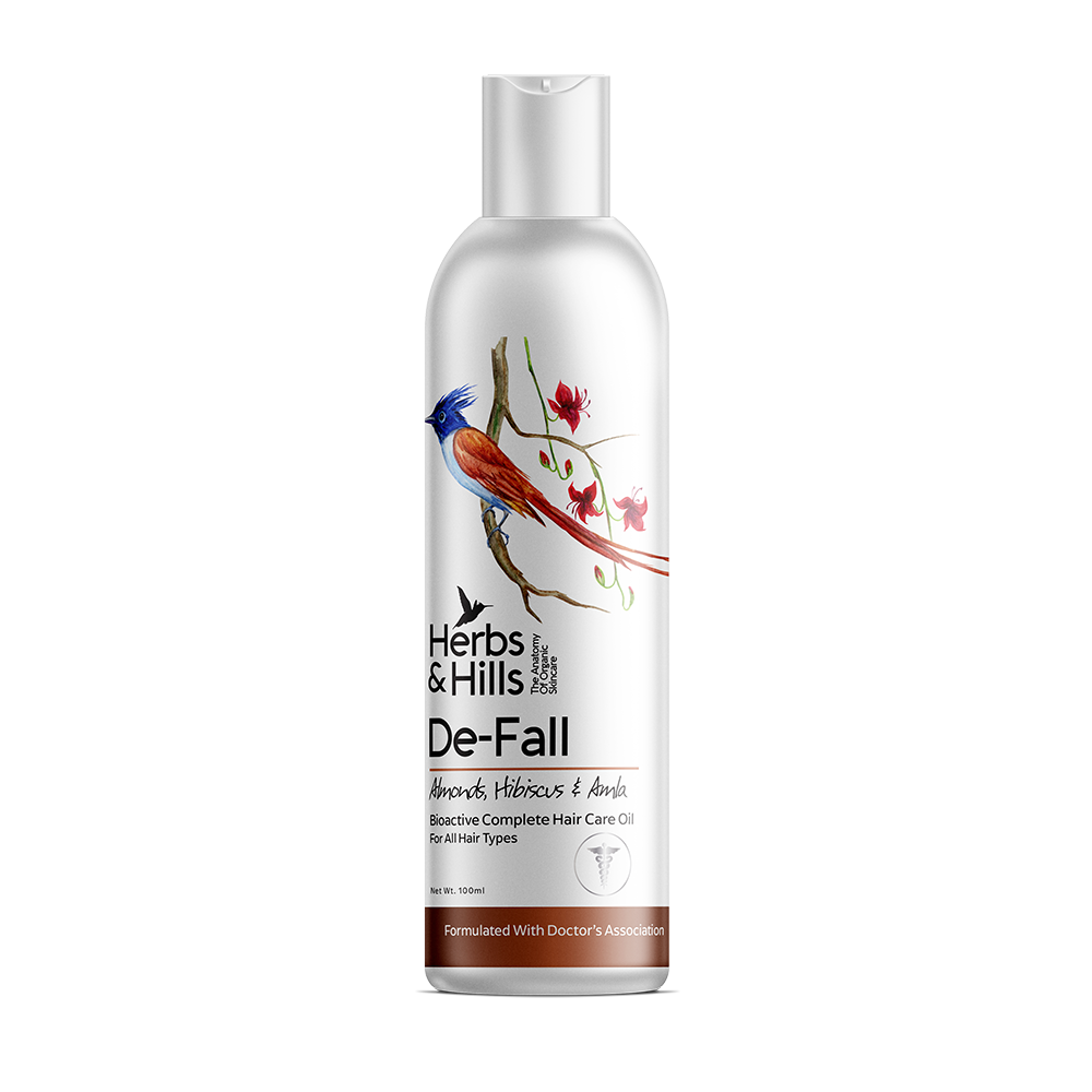 Herbs & Hills De Fall Anti Hair Fall Oil - 100ml with Almond, Hibiscus & Amla, Bioactive Complete Hair Oil For All Hair Types, Helps to Promote Hair Growth, Strength & Shine, Improves Scalp Health.