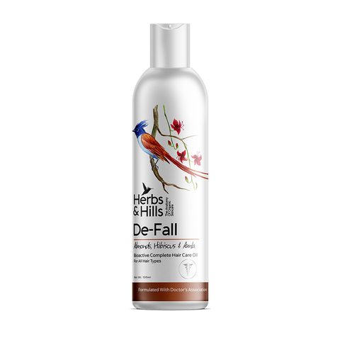 Herbs & Hills De Fall Anti Hair Fall Oil - 100ml with Almond, Hibiscus & Amla, Bioactive Complete Hair Oil For All Hair Types, Helps to Promote Hair Growth, Strength & Shine, Improves Scalp Health.