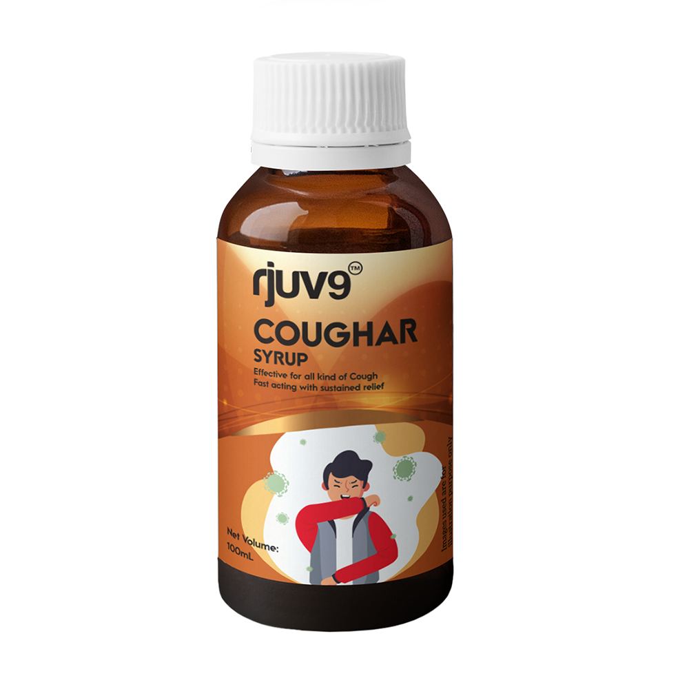 Rjuv9 Coughar Syrup - 200ml, A Soothing effect on the respiratory system, Provides relief from Sore Throat and Tonsillitis for Men & Woman.