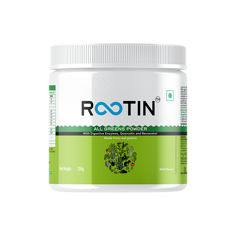 ROOTIN All greens powder (mint flavour). Helps to reduce fatigue to the minimum level, Supports Healthy Metabolism, No artificial additives -250 gm