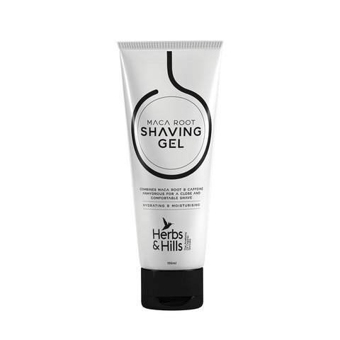 Herbs & Hills Shaving Gel for Mens - 100ml Combines MACA Root & Caffeine Anhydrous for a Close and Comfortable Shave, Protect Skin from Redness, Irritation & Razor Burn Better than Foam.