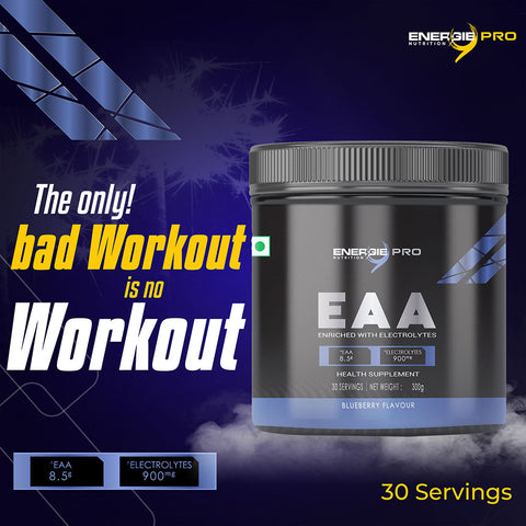 Energie9 Pro Nutrition and Fitness Essential EAA Powder - 300 gm (Blueberry Flavour)|For Intra workout/Post Workout Hydration Blend, Energy Matrix, - 30 Servings